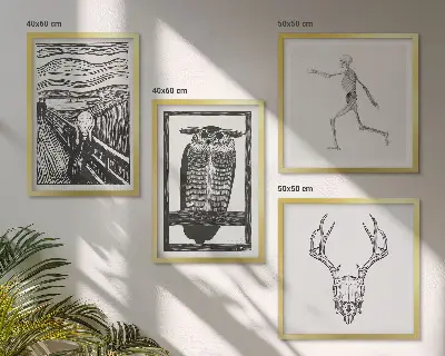 Galería de pared inspiración con diseño de calavera y búho estilo grito