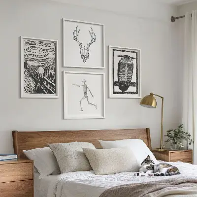 Galería de pared inspiración con diseño de calavera y búho estilo grito
