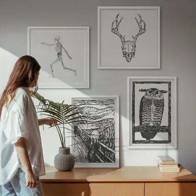 Galería de pared inspiración con diseño de calavera y búho estilo grito