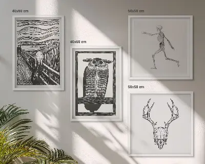 Galería de pared inspiración con diseño de calavera y búho estilo grito