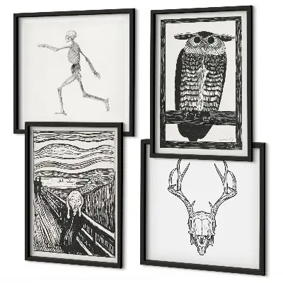 Galería de pared inspiración con diseño de calavera y búho estilo grito
