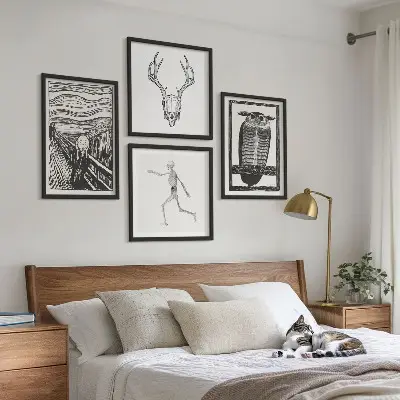 Galería de pared inspiración con diseño de calavera y búho estilo grito