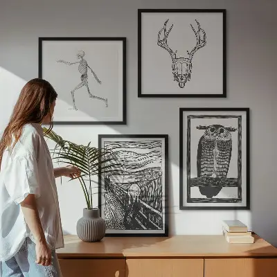 Galería de pared inspiración con diseño de calavera y búho estilo grito
