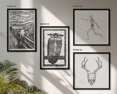 Galería de pared inspiración con diseño de calavera y búho estilo grito