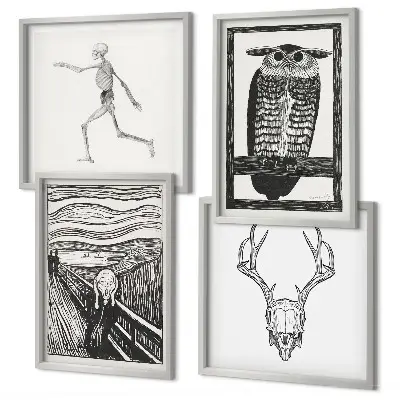 Galería de pared inspiración con diseño de calavera y búho estilo grito