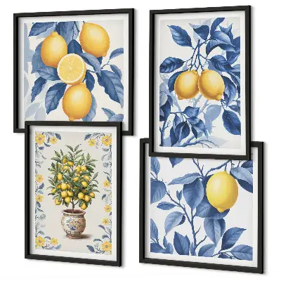 Galería de pared con ramas de limón y hojas azules
