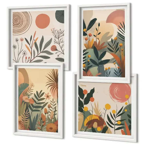 Set de cuadros modernos para salón con motivos vegetales en colores
