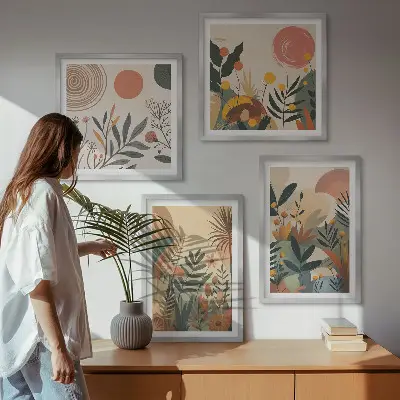 Set de cuadros modernos para salón con motivos vegetales en colores