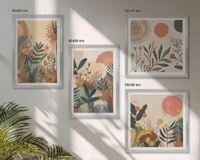 Set de cuadros modernos para salón con motivos vegetales en colores