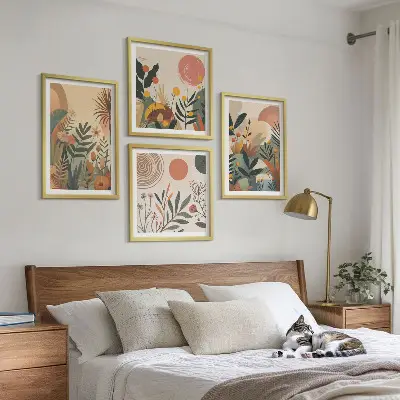 Set de cuadros modernos para salón con motivos vegetales en colores