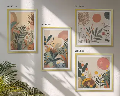 Set de cuadros modernos para salón con motivos vegetales en colores
