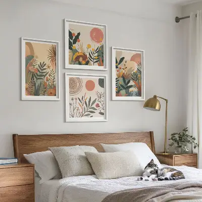 Set de cuadros modernos para salón con motivos vegetales en colores