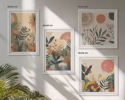 Set de cuadros modernos para salón con motivos vegetales en colores