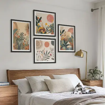 Set de cuadros modernos para salón con motivos vegetales en colores