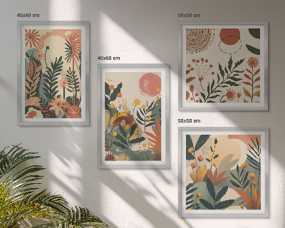 Set de 4 cuadros para salón patrones de plantas en tonos pastel