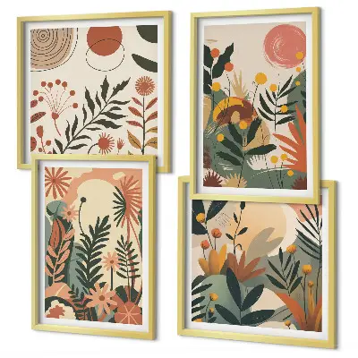 Set de 4 cuadros para salón con diversos patrones de plantas en tonos pastel