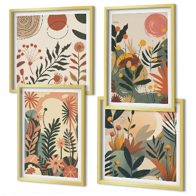 Set de 4 cuadros para salón patrones de plantas en tonos pastel