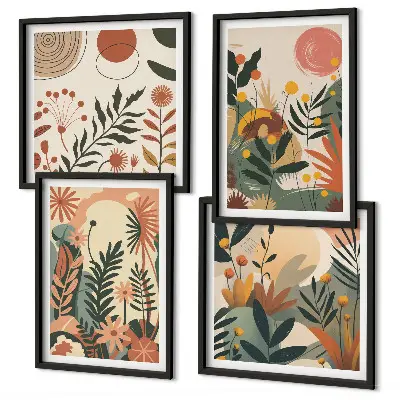 Set de 4 cuadros para salón con diversos patrones de plantas en tonos pastel