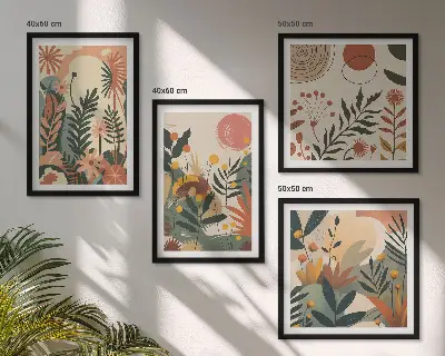 Set de 4 cuadros para salón con diversos patrones de plantas en tonos pastel