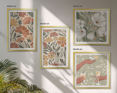 Set de cuadros modernos para salón Estampados florales en naranja y verde