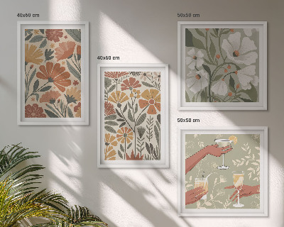 Set de cuadros modernos para salón Estampados florales en naranja y verde