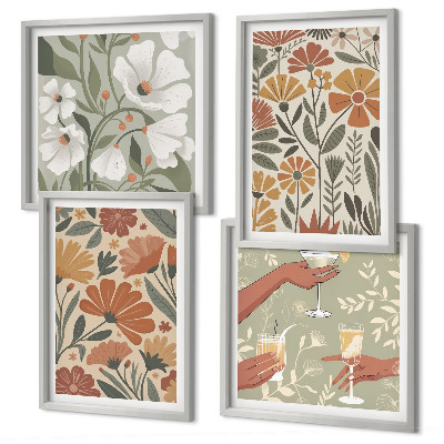 Set de cuadros modernos para salón Estampados florales en naranja y verde