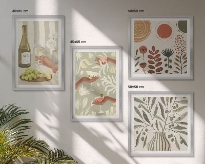 Set de 4 cuadros para salón Cócteles rústicos con flores de olivo