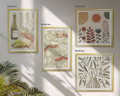 Set de 4 cuadros para salón Cócteles rústicos con flores de olivo