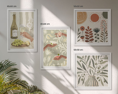 Set de 4 cuadros para salón Cócteles rústicos con flores de olivo