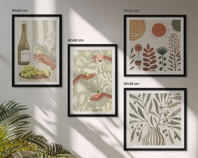 Set de 4 cuadros para salón Cócteles rústicos con flores de olivo