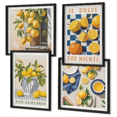Galería de pared con diseño de frutas cítricas amarillas retro