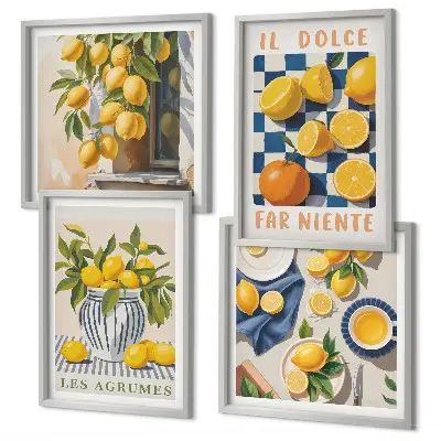 Galería de pared con diseño de frutas cítricas amarillas retro