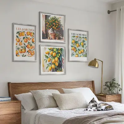 Set de cuadros modernos para salón con diseño de patrones cítricos afrutados