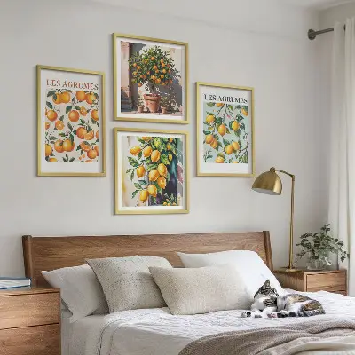 Set de cuadros modernos para salón con diseño de patrones cítricos afrutados