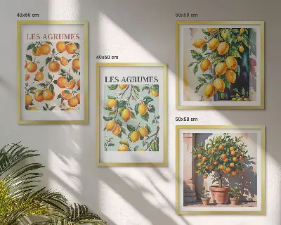 Set de cuadros modernos para salón con diseño de patrones cítricos afrutados