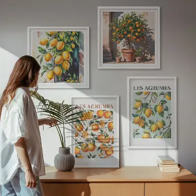 Set de cuadros modernos para salón con diseño de patrones cítricos afrutados