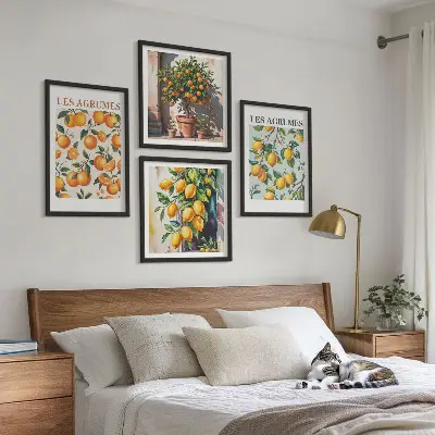 Set de cuadros modernos para salón con diseño de patrones cítricos afrutados