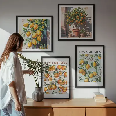 Set de cuadros modernos para salón con diseño de patrones cítricos afrutados