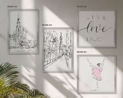 Set de 4 cuadros para salón Arquitectura elegante con gráficos de bailarina