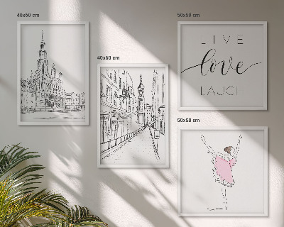Set de 4 cuadros para salón Arquitectura elegante con gráficos de bailarina