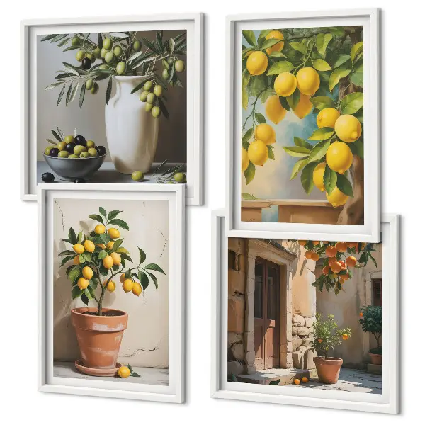 Set de 4 cuadros de limoneros en macetas para salón