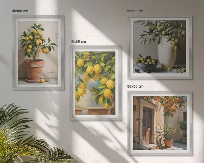 Set de 4 cuadros de limoneros en macetas para salón