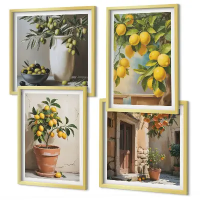 Set de 4 cuadros de limoneros en macetas para salón