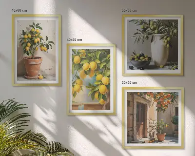 Set de 4 cuadros de limoneros en macetas para salón