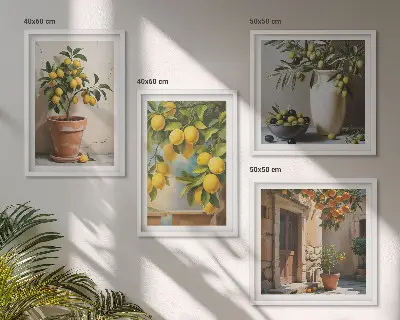 Set de 4 cuadros de limoneros en macetas para salón