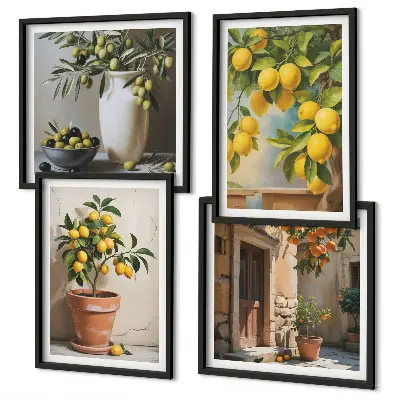Set de 4 cuadros de limoneros en macetas para salón