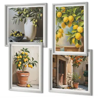 Set de 4 cuadros de limoneros en macetas para salón
