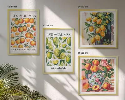 Galería de pared de frutas cítricas frescas y coloridas