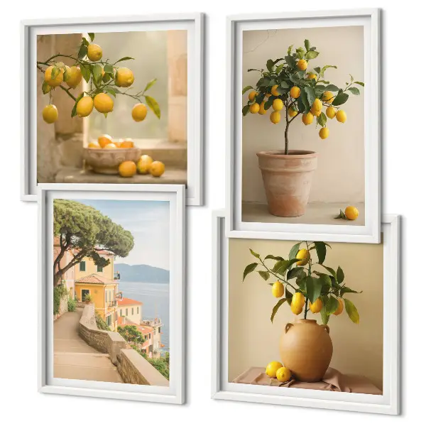 Set de cuadros modernos para salón diseño de limoneros en macetas