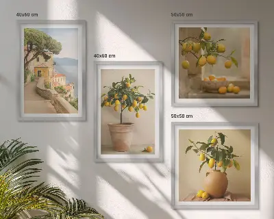 Set de cuadros modernos para salón diseño de limoneros en macetas